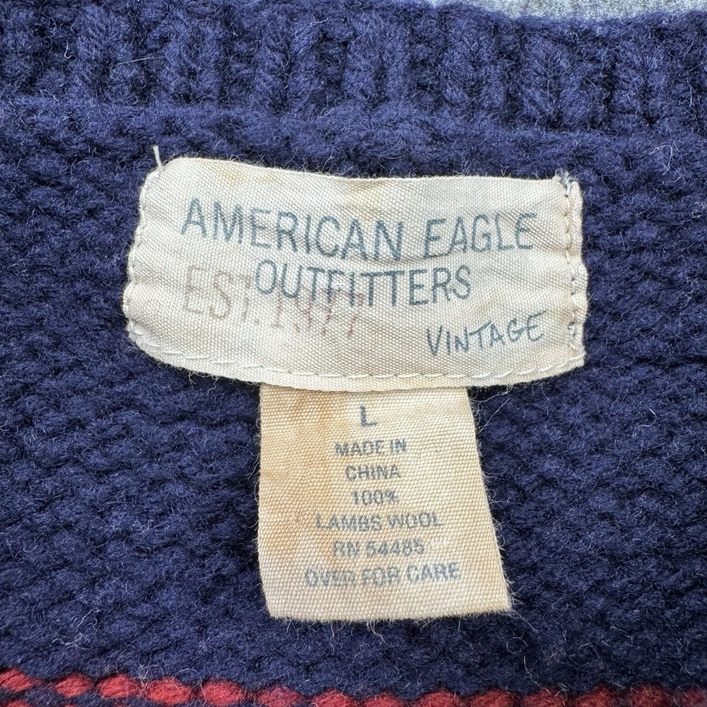 American Eagle Fair Isle Sweater Mens Sz L Lambs Wool Chunky Knit Nordic Cabin - Picture 12 of 13